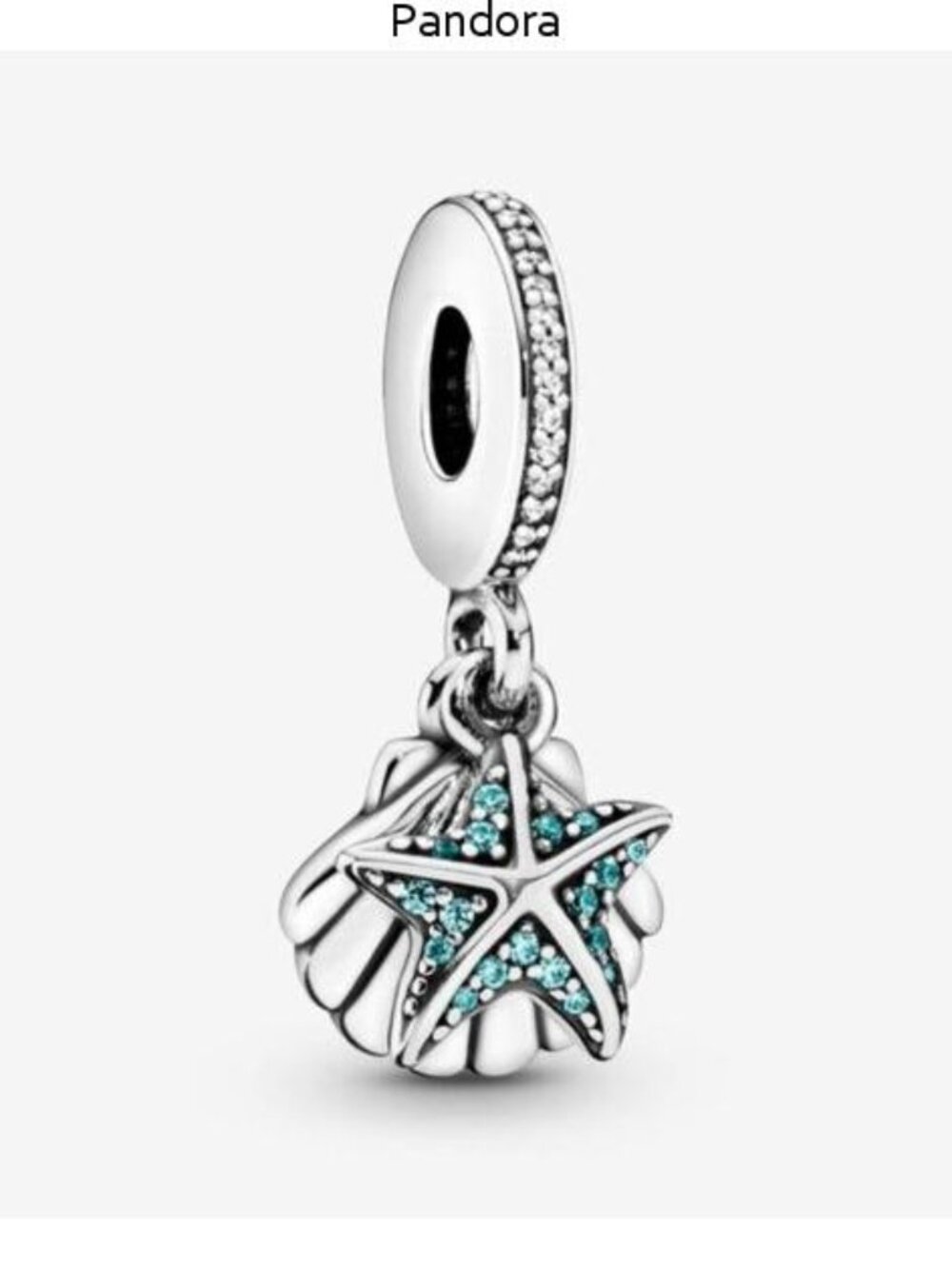 Pandora Silver Starfish and Shell Dangle Charm with Blue Stones